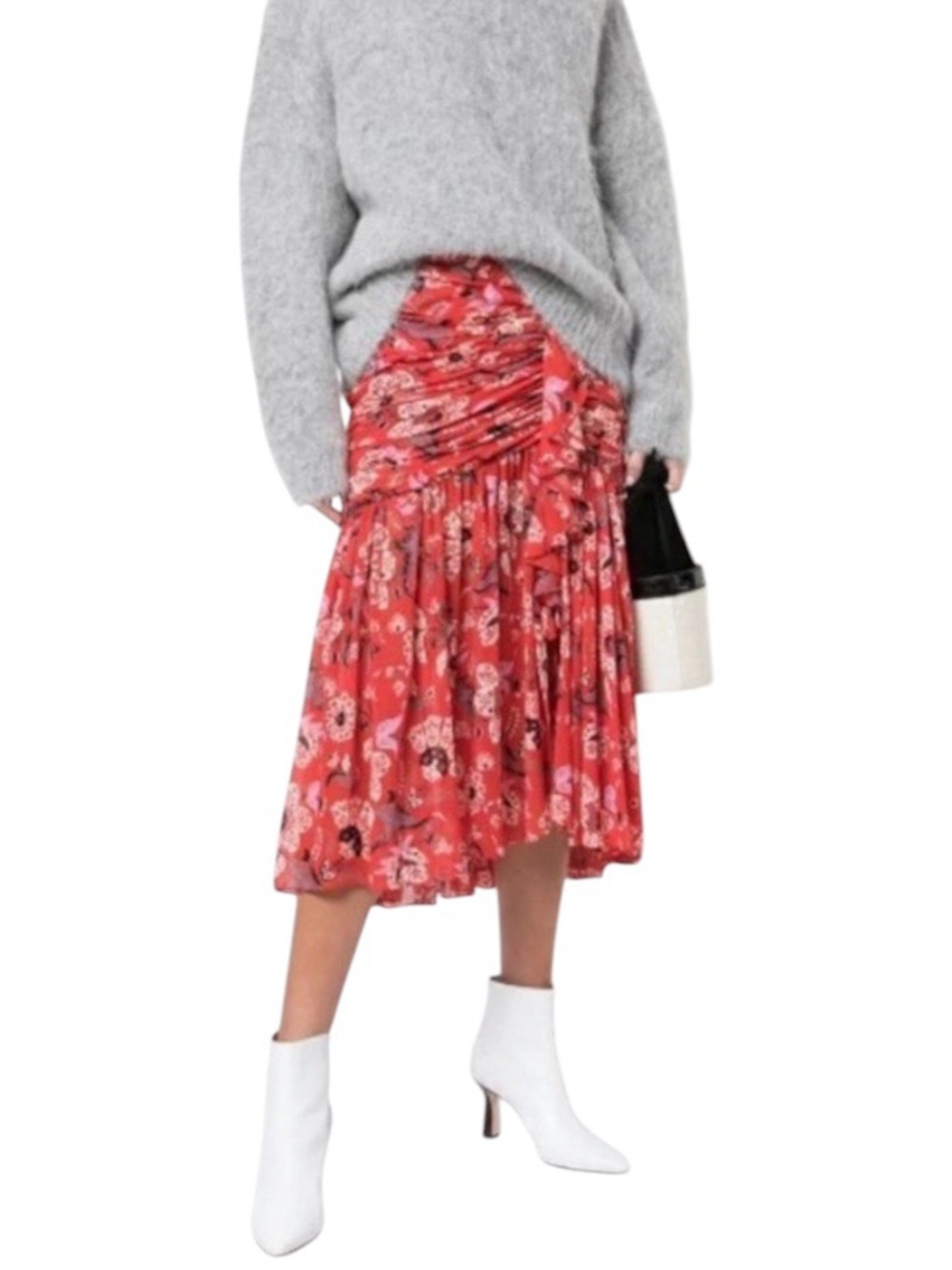 NWOT Cinq a Sept Kathleen midi skirt red floral 4